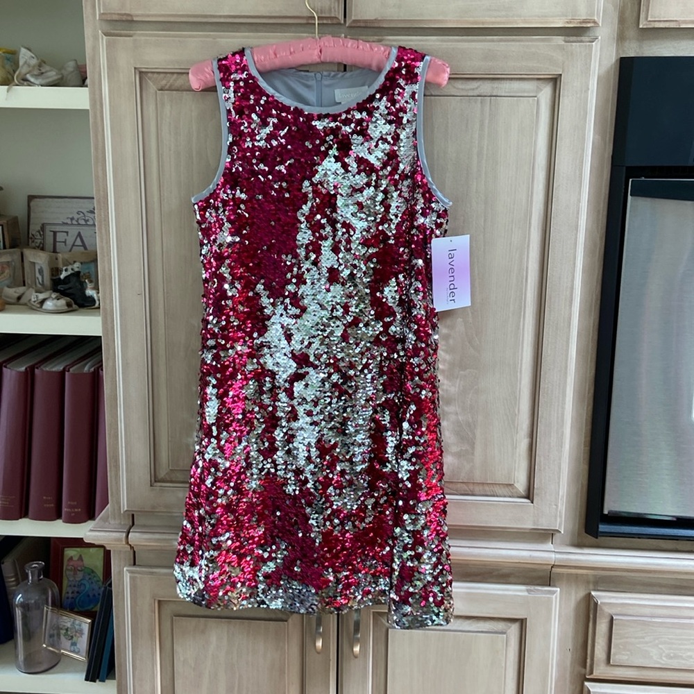 Lavender by Us Angels dress sz 14/16 nwt flippable sequins pink silver